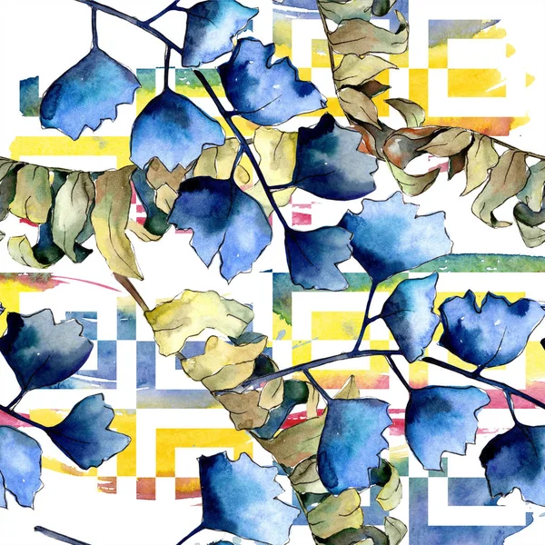 Mavi eğreltiotu yaprakları. Yaprak fren bitki botanik bahçe çiçek yaprakları. Sorunsuz arka plan deseni. Kumaş duvar kağıdı yazdırma doku. Aquarelle yaprak için arka plan, doku, sarıcı desen.