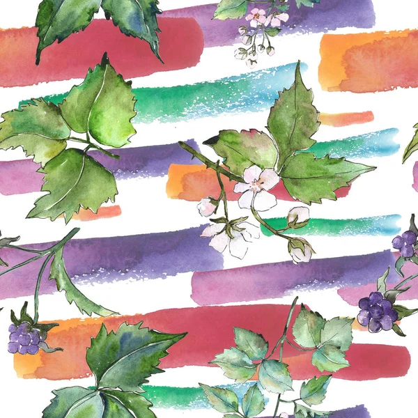 Akvarell Lila Blackbarry Växt Blommig Botaniska Blomma Sömlös Bakgrundsmönster Tyg — Stockfoto