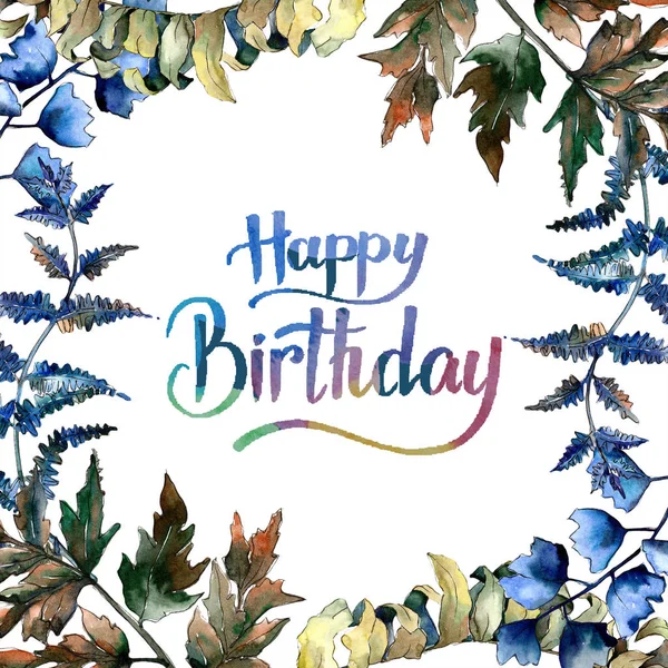 Mavi eğreltiotu yaprakları. Yaprak fren bitki botanik bahçe çiçek yaprakları. Çerçeve kenarlığı süsleme Meydanı. Aquarelle yaprak için arka plan, doku, sarıcı desen, çerçeve veya kenarlık.