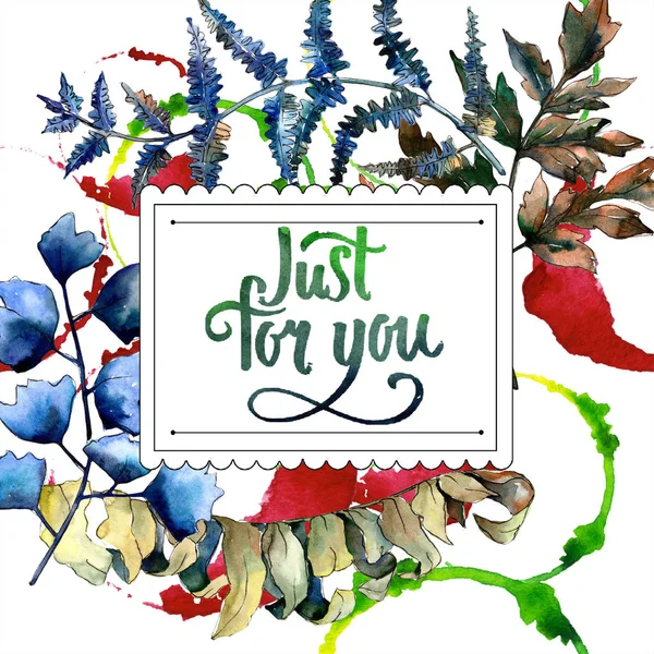 Mavi eğreltiotu yaprakları. Yaprak fren bitki botanik bahçe çiçek yaprakları. Çerçeve kenarlığı süsleme Meydanı. Aquarelle yaprak için arka plan, doku, sarıcı desen, çerçeve veya kenarlık.