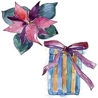 Noel kış tatil sembolü izole bir suluboya tarzında. 2018 domuz yıl, mutlu tatiller. Aquarelle Noel kartı için arka plan, doku, sarıcı desen, çerçeve veya kenarlık.