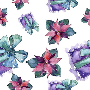 Noel kış tatil sembolü suluboya tarzında. Sorunsuz arka plan deseni. Kumaş duvar kağıdı yazdırma doku. Aquarelle Noel kartı için arka plan, doku, sarıcı desen, çerçeve veya kenarlık.