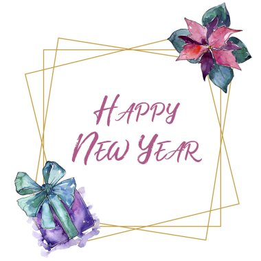 Noel kış tatil sembolü suluboya tarzında. Çerçeve kenarlığı süsleme Meydanı. 2018 domuz yıl, mutlu tatiller. Aquarelle Noel kartı için arka plan, doku, sarıcı desen, çerçeve veya kenarlık.