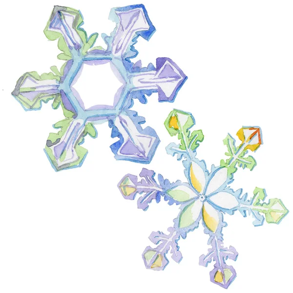 Set Van Aquarel Sneeuwvlokken Hand Getrokken Een Witte Achtergrond Geïsoleerde — Stockfoto