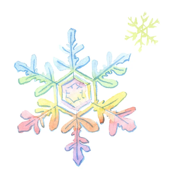 Set Fiocchi Neve Acquerello Disegnati Mano Uno Sfondo Bianco Elemento — Foto Stock
