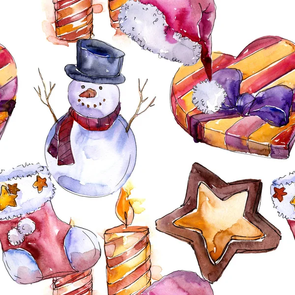 Noel kış tatil sembolü suluboya tarzında. 2018 domuz yıl, mutlu tatiller. Sorunsuz arka plan deseni. Aquarelle Noel kartı için arka plan, doku, sarıcı desen, çerçeve veya kenarlık.