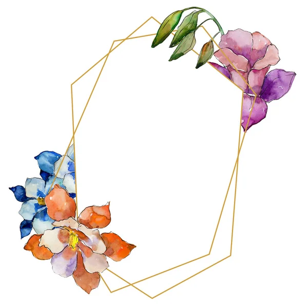 Aquarel Kleurrijk Aquilegia Bloem Floral Botanische Bloem Frame Grens Ornament — Stockfoto