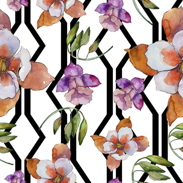 Sulu boya renkli aquilegia çiçek. Botanik çiçek. Sorunsuz arka plan deseni. Kumaş duvar kağıdı yazdırma doku. Arka plan, doku, sarıcı desen, çerçeve için Aquarelle kır çiçeği.