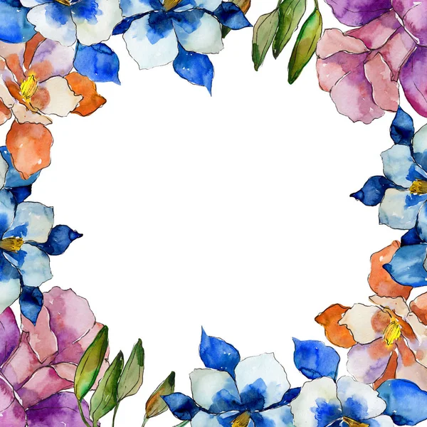 Akvarell Färgglada Aquilegia Blomma Blommig Botaniska Blomma Ram Gränsen Prydnad — Stockfoto