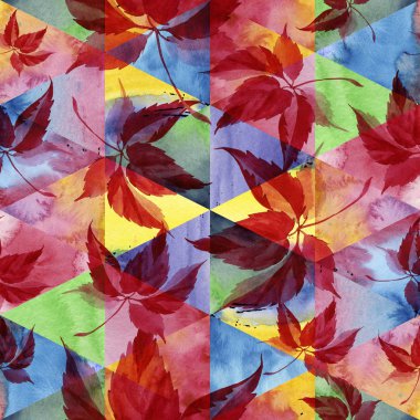 Suluboya kırmızı üzüm yaprakları. Yaprak bitki botanik bahçe çiçek yaprakları. Sorunsuz arka plan deseni. Kumaş duvar kağıdı yazdırma doku. Aquarelle yaprak için arka plan, doku, sarıcı desen.