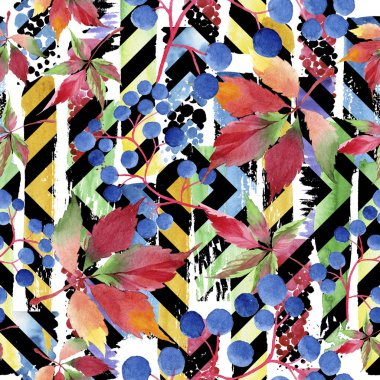 Suluboya kırmızı üzüm yaprakları. Yaprak bitki botanik bahçe çiçek yaprakları. Sorunsuz arka plan deseni. Kumaş duvar kağıdı yazdırma doku. Aquarelle yaprak için arka plan, doku, sarıcı desen.