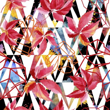 Suluboya kırmızı üzüm yaprakları. Yaprak bitki botanik bahçe çiçek yaprakları. Sorunsuz arka plan deseni. Kumaş duvar kağıdı yazdırma doku. Aquarelle yaprak için arka plan, doku, sarıcı desen.