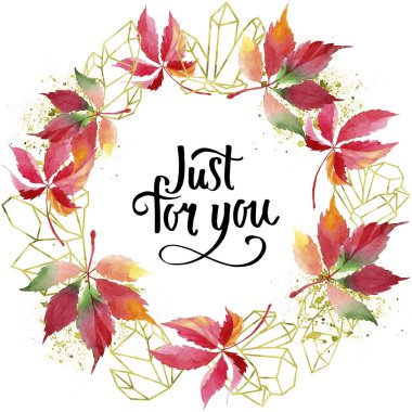 Suluboya kırmızı üzüm yaprakları. Yaprak bitki botanik bahçe çiçek yaprakları. Çerçeve kenarlığı süsleme Meydanı. Aquarelle yaprak için arka plan, doku, sarıcı desen, çerçeve veya kenarlık.