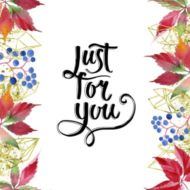 Suluboya kırmızı üzüm yaprakları. Yaprak bitki botanik bahçe çiçek yaprakları. Çerçeve kenarlığı süsleme Meydanı. Aquarelle yaprak için arka plan, doku, sarıcı desen, çerçeve veya kenarlık.