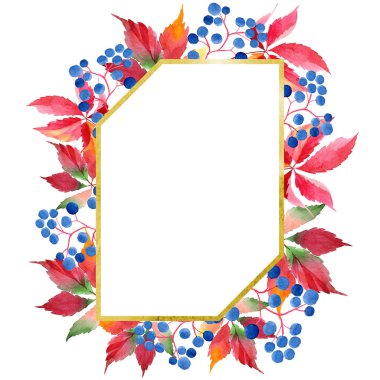Suluboya kırmızı üzüm yaprakları. Yaprak bitki botanik bahçe çiçek yaprakları. Çerçeve kenarlığı süsleme Meydanı. Aquarelle yaprak için arka plan, doku, sarıcı desen, çerçeve veya kenarlık.