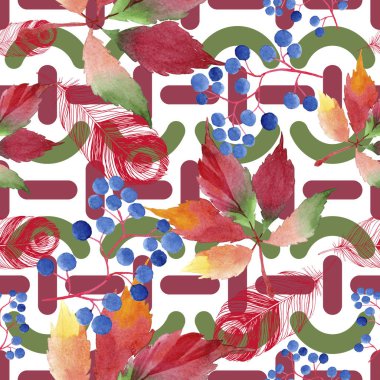 Suluboya kırmızı üzüm yaprakları. Yaprak bitki botanik bahçe çiçek yaprakları. Sorunsuz arka plan deseni. Kumaş duvar kağıdı yazdırma doku. Aquarelle yaprak için arka plan, doku, sarıcı desen.