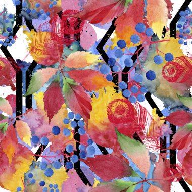 Suluboya kırmızı üzüm yaprakları. Yaprak bitki botanik bahçe çiçek yaprakları. Sorunsuz arka plan deseni. Kumaş duvar kağıdı yazdırma doku. Aquarelle yaprak için arka plan, doku, sarıcı desen.