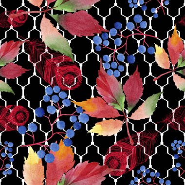 Suluboya kırmızı üzüm yaprakları. Yaprak bitki botanik bahçe çiçek yaprakları. Sorunsuz arka plan deseni. Kumaş duvar kağıdı yazdırma doku. Aquarelle yaprak için arka plan, doku, sarıcı desen.