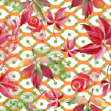 Suluboya kırmızı üzüm yaprakları. Yaprak bitki botanik bahçe çiçek yaprakları. Sorunsuz arka plan deseni. Kumaş duvar kağıdı yazdırma doku. Aquarelle yaprak için arka plan, doku, sarıcı desen.