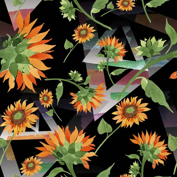 Акварель Оранжевый Цветок Цветочный Ботанический Цветок Бесшовный Рисунок Фона Ткань — стоковое фото