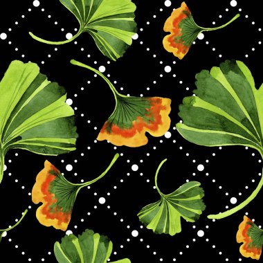 Renkli yaprakları ginkgo. Yaprak bitki botanik bahçe çiçek yaprakları. Sorunsuz arka plan deseni. Kumaş duvar kağıdı yazdırma doku. Aquarelle yaprak için arka plan, doku, sarıcı desen.