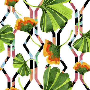 Renkli yaprakları ginkgo. Yaprak bitki botanik bahçe çiçek yaprakları. Sorunsuz arka plan deseni. Kumaş duvar kağıdı yazdırma doku. Aquarelle yaprak için arka plan, doku, sarıcı desen.