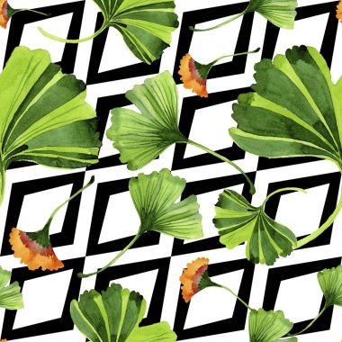 Renkli yaprakları ginkgo. Yaprak bitki botanik bahçe çiçek yaprakları. Sorunsuz arka plan deseni. Kumaş duvar kağıdı yazdırma doku. Aquarelle yaprak için arka plan, doku, sarıcı desen.