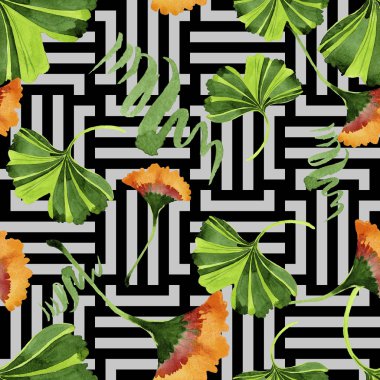 Renkli yaprakları ginkgo. Yaprak bitki botanik bahçe çiçek yaprakları. Sorunsuz arka plan deseni. Kumaş duvar kağıdı yazdırma doku. Aquarelle yaprak için arka plan, doku, sarıcı desen.