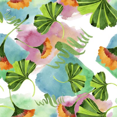 Renkli yaprakları ginkgo. Yaprak bitki botanik bahçe çiçek yaprakları. Sorunsuz arka plan deseni. Kumaş duvar kağıdı yazdırma doku. Aquarelle yaprak için arka plan, doku, sarıcı desen.