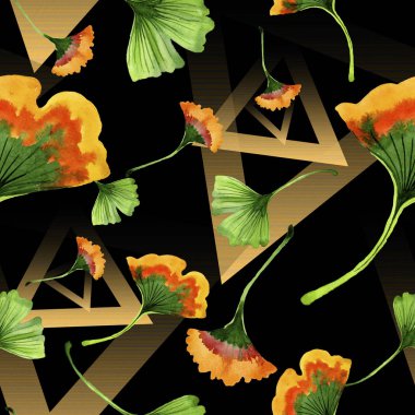 Renkli yaprakları ginkgo. Yaprak bitki botanik bahçe çiçek yaprakları. Sorunsuz arka plan deseni. Kumaş duvar kağıdı yazdırma doku. Aquarelle yaprak için arka plan, doku, sarıcı desen.