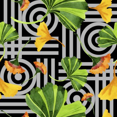 Renkli yaprakları ginkgo. Yaprak bitki botanik bahçe çiçek yaprakları. Sorunsuz arka plan deseni. Kumaş duvar kağıdı yazdırma doku. Aquarelle yaprak için arka plan, doku, sarıcı desen.