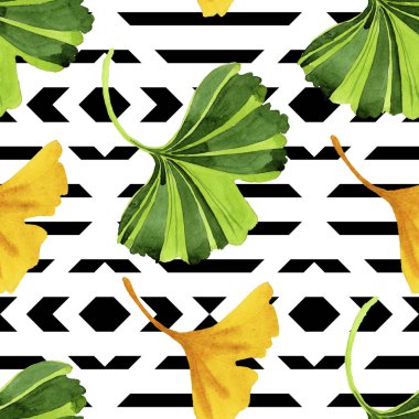 Renkli yaprakları ginkgo. Yaprak bitki botanik bahçe çiçek yaprakları. Sorunsuz arka plan deseni. Kumaş duvar kağıdı yazdırma doku. Aquarelle yaprak için arka plan, doku, sarıcı desen.