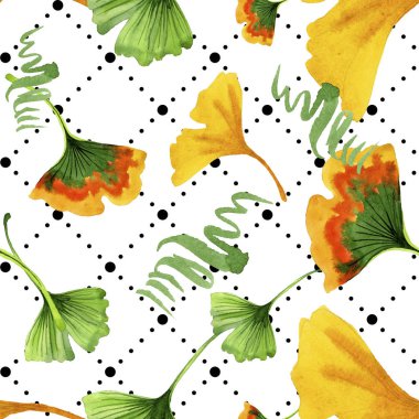 Renkli yaprakları ginkgo. Yaprak bitki botanik bahçe çiçek yaprakları. Sorunsuz arka plan deseni. Kumaş duvar kağıdı yazdırma doku. Aquarelle yaprak için arka plan, doku, sarıcı desen.