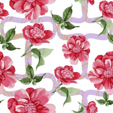 Sulu boya pembe Kamelya tırmanma çiçek. Botanik çiçek. Sorunsuz arka plan deseni. Kumaş duvar kağıdı yazdırma doku. Arka plan, doku, sarıcı desen, kenarlık için Aquarelle kır çiçeği.