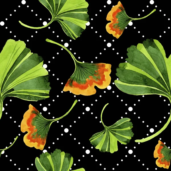 Colorful leaves ginkgo. Leaf plant botanical garden floral foliage. Seamless background pattern. Fabric wallpaper print texture. Aquarelle leaf for background, texture, wrapper pattern.