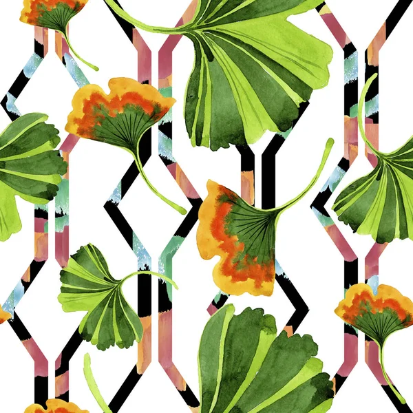 Renkli yaprakları ginkgo. Yaprak bitki botanik bahçe çiçek yaprakları. Sorunsuz arka plan deseni. Kumaş duvar kağıdı yazdırma doku. Aquarelle yaprak için arka plan, doku, sarıcı desen.