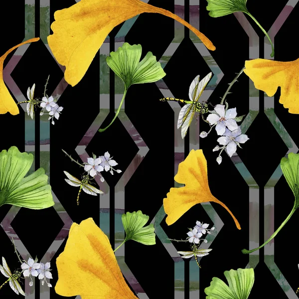 Цветные Листья Гинкго Цветочная Листва Ботанического Сада Бесшовный Рисунок Фона — стоковое фото