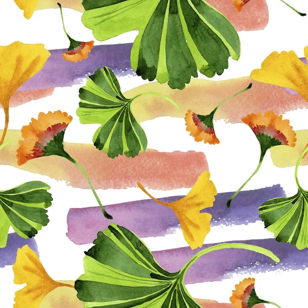 Kolorowe Liście Ginkgo Liść Roślina Botaniczny Ogród Kwiatowy Liści Bezszwowe — Zdjęcie stockowe