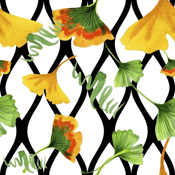 Colorful leaves ginkgo. Leaf plant botanical garden floral foliage. Seamless background pattern. Fabric wallpaper print texture. Aquarelle leaf for background, texture, wrapper pattern.
