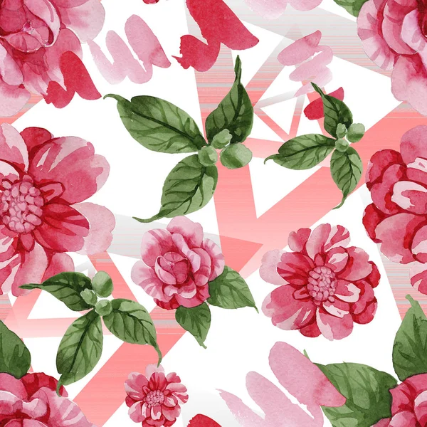 Akwarela Camellia Różowy Kwiat Wspinaczki Botaniczny Kwiat Kwiatowy Bezszwowe Tło — Zdjęcie stockowe