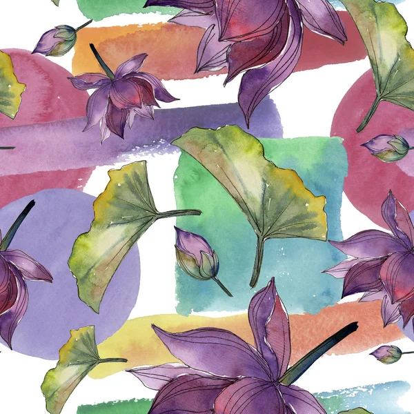 Акварель Красочный Цветок Лотоса Цветочный Ботанический Цветок Бесшовный Рисунок Фона — стоковое фото