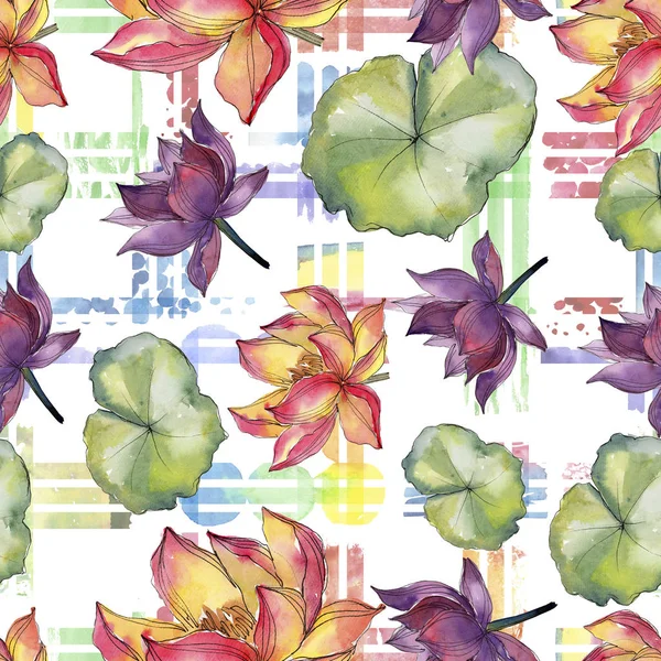 Sulu Boya Renkli Lotus Çiçeği Botanik Çiçek Sorunsuz Arka Plan — Stok fotoğraf