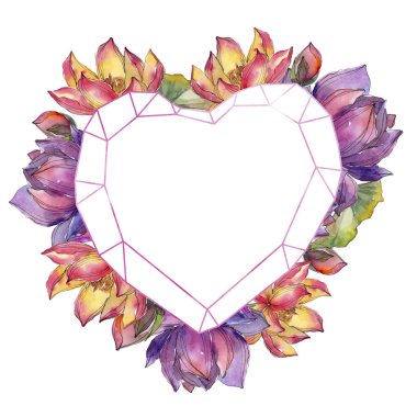 Sulu boya renkli lotus çiçeği. Botanik çiçek. Çerçeve kenarlığı süsleme Meydanı. Arka plan, doku, sarıcı desen, çerçeve veya kenarlık için Aquarelle kır çiçeği.
