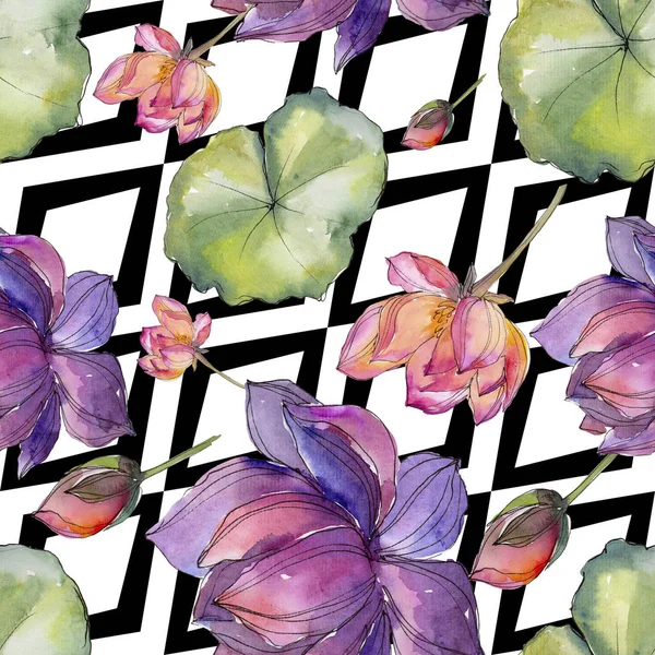 Akvarell Färgstark Lotusblomma Blommig Botaniska Blomma Sömlös Bakgrundsmönster Tyg Tapeter — Stockfoto