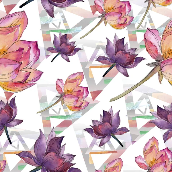 수채화 다채로운 로터스 꽃입니다 꽃입니다 원활한 패턴입니다 패브릭 텍스처입니다 프레임 — 스톡 사진
