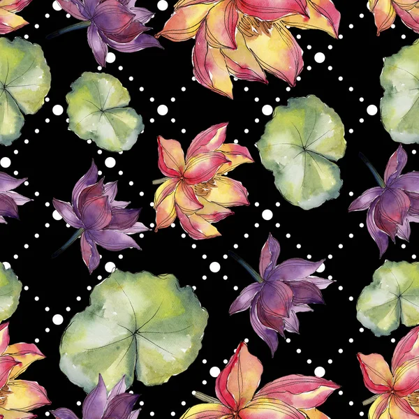 Sulu Boya Renkli Lotus Çiçeği Botanik Çiçek Sorunsuz Arka Plan — Stok fotoğraf