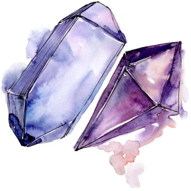 Colorful diamond rock jewelry mineral. Isolated illustration element. Geometric quartz polygon crystal stone mosaic shape amethyst gem. clipart