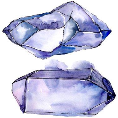 Colorful diamond rock jewelry mineral. Isolated illustration element. Geometric quartz polygon crystal stone mosaic shape amethyst gem. clipart