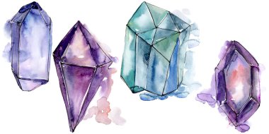 Renkli elmas taş takı mineral. İzole illüstrasyon öğesi. Geometrik kuvars çokgen kristal taş mozaik şekil Ametist mücevher.