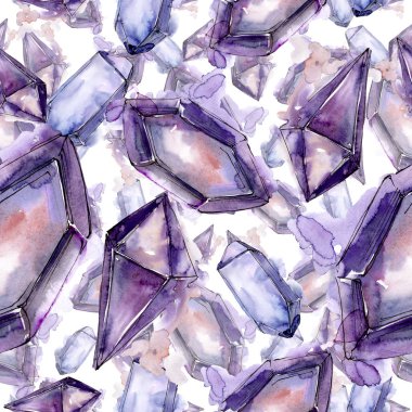 Renkli elmas taş takı mineral. Sorunsuz arka plan deseni. Kumaş duvar kağıdı yazdırma doku. Geometrik kuvars çokgen kristal taş mozaik şekil Ametist mücevher.